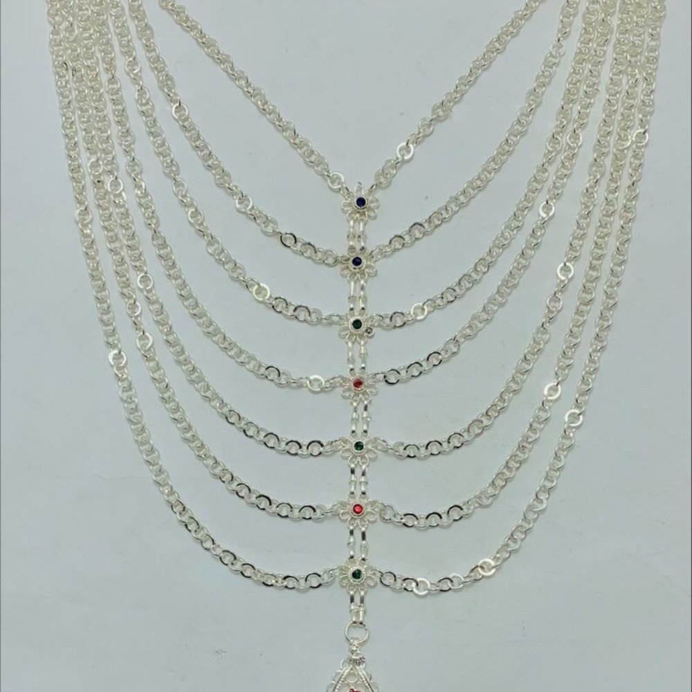 Antique Silver Bib Necklace: Handmade Kuchi Tribal Jewelry - Picture 2 of 9